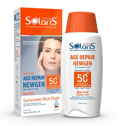 [190895] ضد آفتاب ضد چروک بی‌رنگ Age Repair NEWGEN SPF50 آردن سولاریس انواع‌پوست 100میل