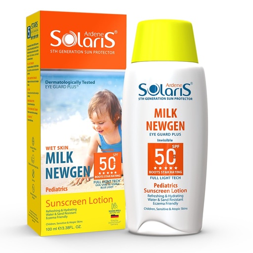 [190896] ضد آفتاب بی‌رنگ کودک Milk NEWGEN SPF50 آردن سولاریس 100میل 