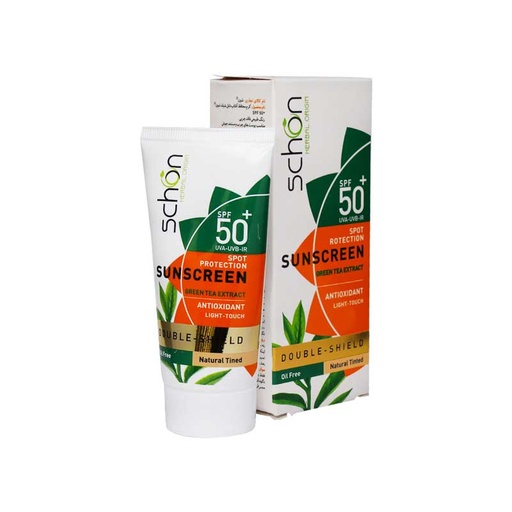 [75233] کرم ضد آفتاب رنگی SPF50 مدل دابل شیلد شون مناسب پوست چرب 50میل-رنگ‌طبیعی