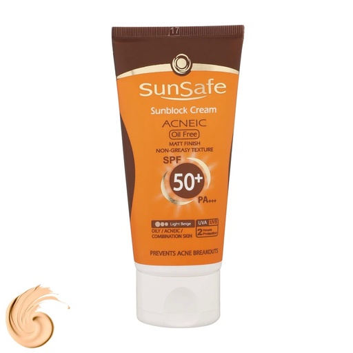 [191350] کرم ضدآفتاب و آنتی‌آکنه رنگی SPF50 سان‌سیف مناسب پوست‌‌چرب و مختلط 50میل-بژ روشن