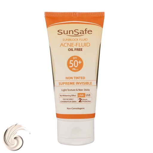 [191352] کرم ضدآفتاب بی‌رنگ سان‌سیف SPF50 مدل ACNE-FLUID مناسب پوست‌چرب و مختلط 50میل