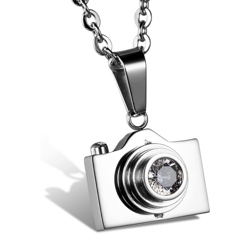 گردنبند استیل مدل دوربین عکاسی نگین‌دار 