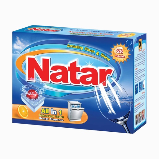 قرص ماشین ظرفشویی ناتار مدل All in One با رایحه پرتقال بسته 28 عددی