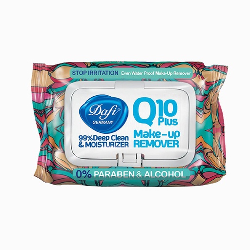 دستمال مرطوب پاک کننده آرایش دافی مدل Q10 (طرح گل 2) مناسب پوست‌های نرمال تا خشک بسته 50 عددی