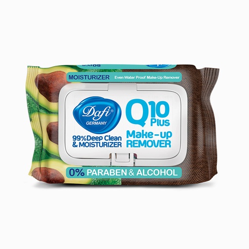 دستمال مرطوب پاک کننده آرایش دافی مدل Q10 (طرح میوه آووکادو) مناسب پوست‌های نرمال تا خشک بسته 50 عددی