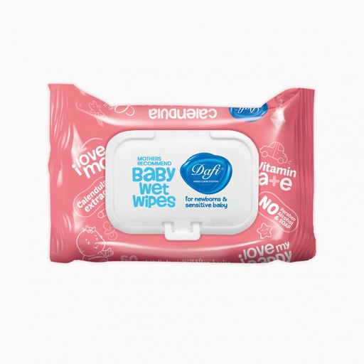 دستمال مرطوب کودک دافی مدل کالاندولا مناسب انواع پوست 50 برگ صورتی  