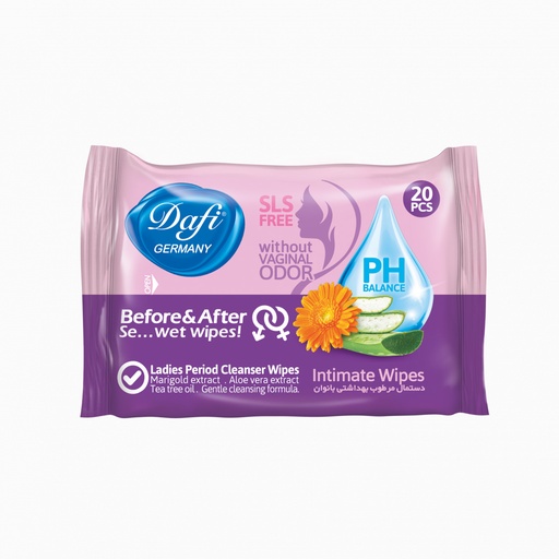 دستمال مرطوب بهداشتی دافی بانوان بسته 20 عددی