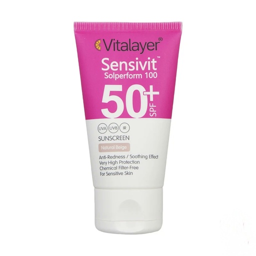 ضد آفتاب رنگی ویتالیر مدل سنسی ویت با SPF50 مناسب پوست حساس حجم 40 میل-بژ طبیعی