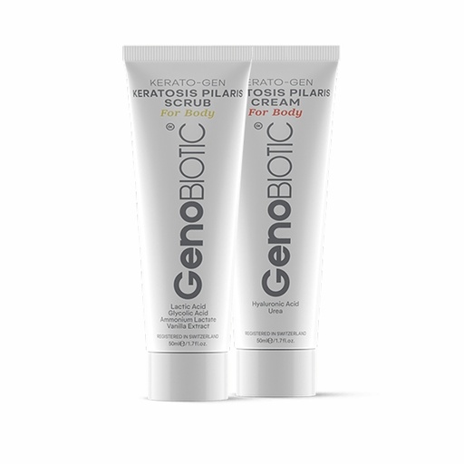 کرم لایه بردار پوست ژنوبایوتیک حجم 50 میل به همراه کرم کنترل کننده پوست مرغی ژنوبایوتیک حجم 50 میل