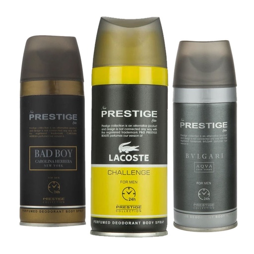 اسپری مردانه پرستیز مجموعه سه عددی مدل Lacoste Challenge و Bad Boy و Bvlgari AQVA