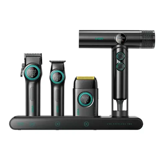 [99980] ست سشوار و ماشین اصلاح موی سر و صورت وی جی آر مدل Stepless pro مجموعه ۴ عددی - قرمز