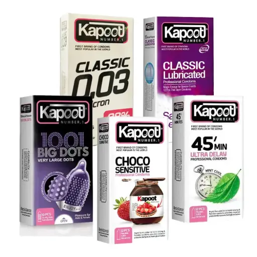 پک بهترین کاندوم های برند کاپوت کد K101 - خاردار، تاخیری، نازک،طعم دار و ساده