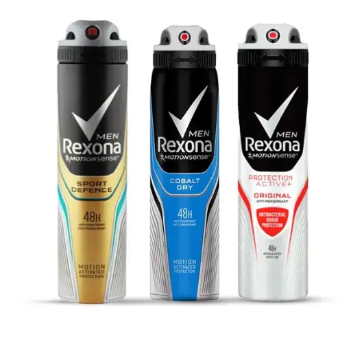 اسپری مردانه رکسونا مجموعه سه عددی، مدل های Active pritection, Cobalt dry, Sport defence