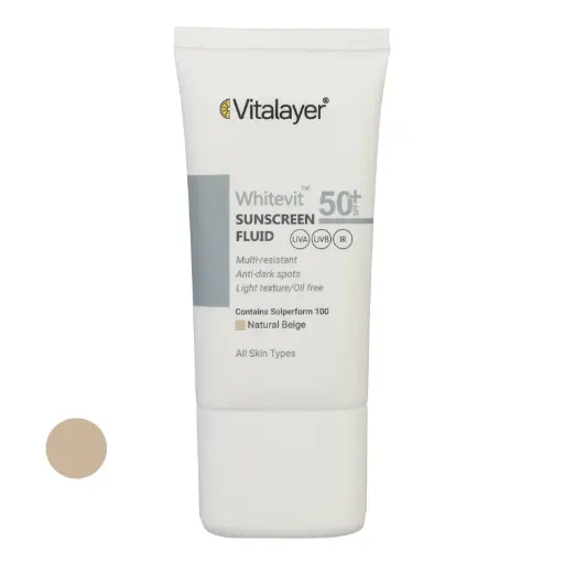 [13041] فلوئید ضدآفتاب رنگی ویتالیر SPF 50 مدل Whitevit مناسب انواع پوست حجم 50 میلی لیتر -  بژ طبیعی