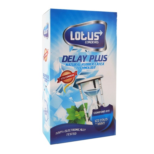 [3741] کاندوم تاخیری ویژه لوتوس مدل DELAY PLUS بسته 12 عددی