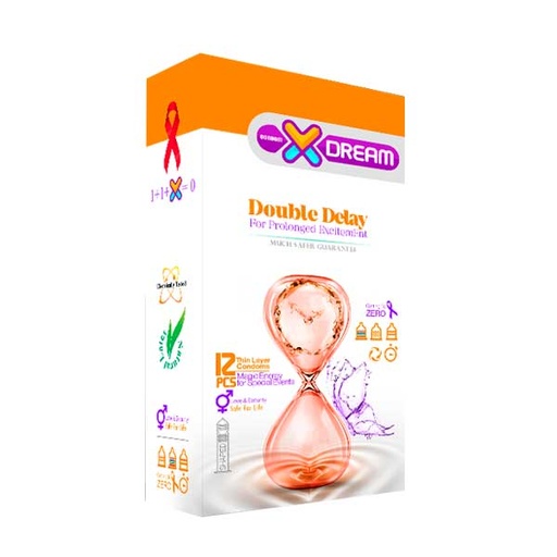 [5296] کاندوم ایکس دریم مدل تاخیری مضاعف Double delay بسته 12 عددی