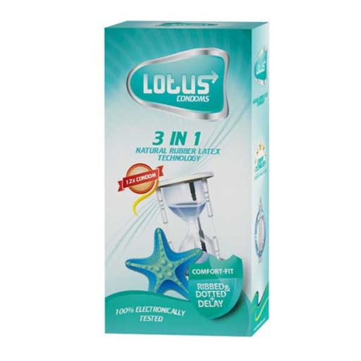 [5691] کاندوم تاخیری خاردار لوتوس مدل Lotus 3 in 1 بسته 12 عددی