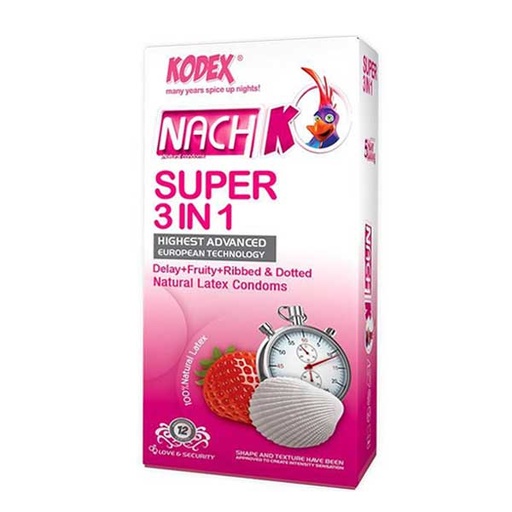 کاندوم خاردار و تاخیری ناچ کدکس Nach Super 3in1 میوه ای
