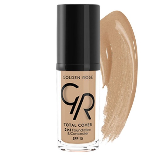 [35771] کرم پودر و کانسیلر 2x1 گلدن رز مدل Total Cover SPF15 حجم 30 میل - شماره 06 (Taupe)