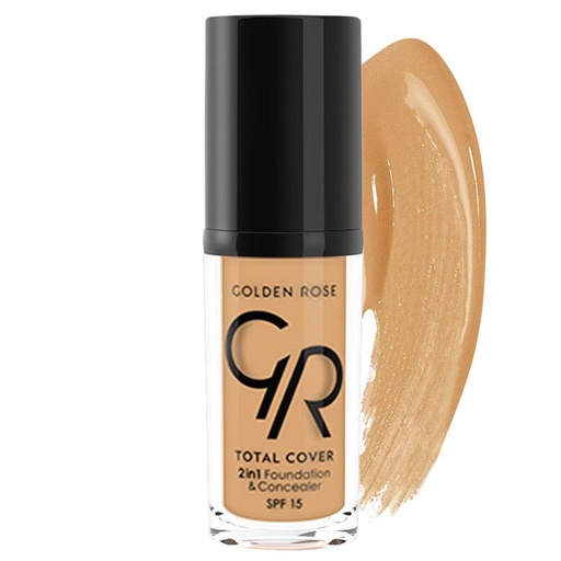 [35774] کرم پودر و کانسیلر 2x1 گلدن رز مدل Total Cover SPF15 حجم 30 میل - شماره 14 (Honey)