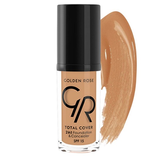 [35779] کرم پودر و کانسیلر 2x1 گلدن رز مدل Total Cover SPF15 حجم 30 میل - شماره 17 (Golden Beige)