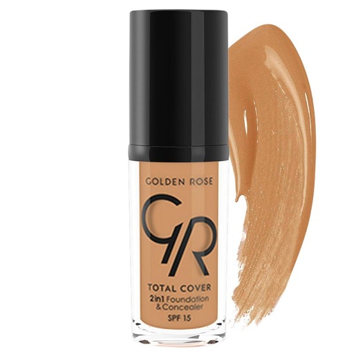 [35782] کرم پودر و کانسیلر 2x1 گلدن رز مدل Total Cover SPF15 حجم 30 میل - شماره 19 (Caramel)