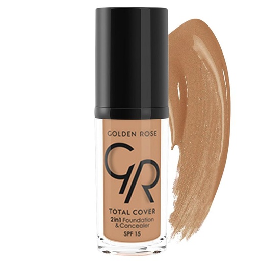[35785] کرم پودر و کانسیلر 2x1 گلدن رز مدل Total Cover SPF15 حجم 30 میل - شماره 20 (Tan)