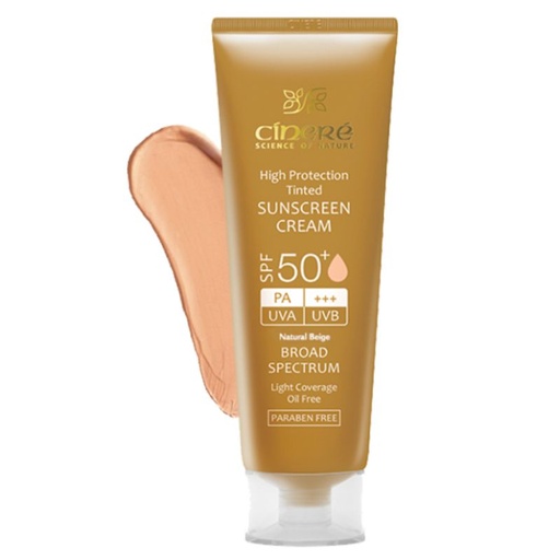 کرم ضد آفتاب رنگی +SPF50 سینره مناسب انواع پوست حجم 50 میل - بژ طبیعی
